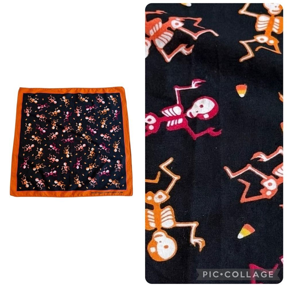 Vintage Dancing Skeletons Candy Corn Bandanna Bandana Head Scarf Halloween